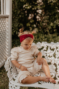 Deep Red Ribbed Shirred Turban