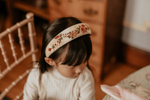 Ivory Velvet Embroidered Headband