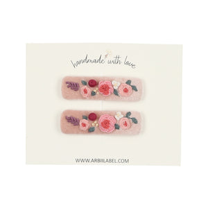 Pink Velvet Embroidered Clips