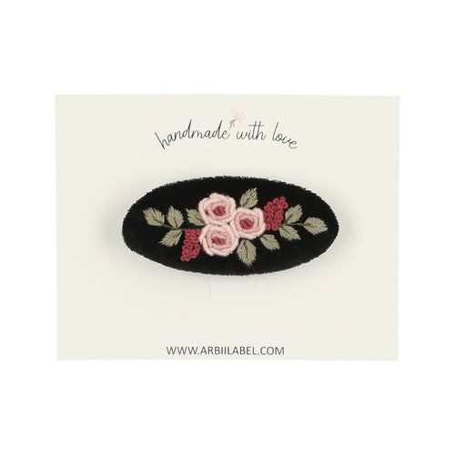 Black Velvet Embroidered Barrette