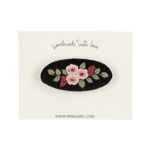 Black Velvet Embroidered Barrette