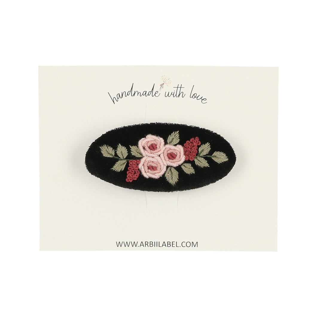 Black Velvet Embroidered Barrette