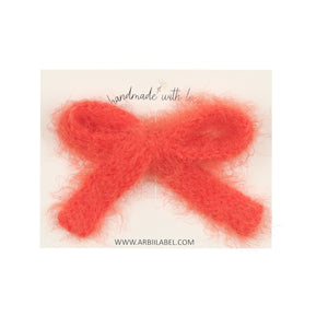 Bright Coral Mohair Bow Clip