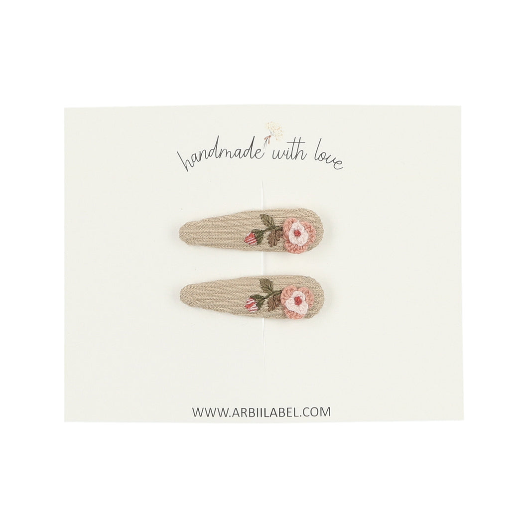 Mini Ribbed Rose Embroidered Clips