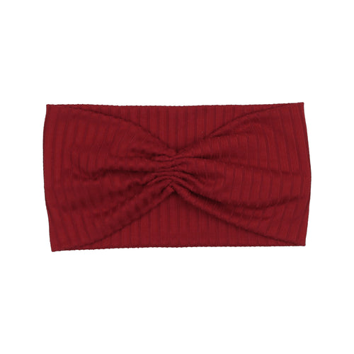 Deep Red Ribbed Shirred Turban