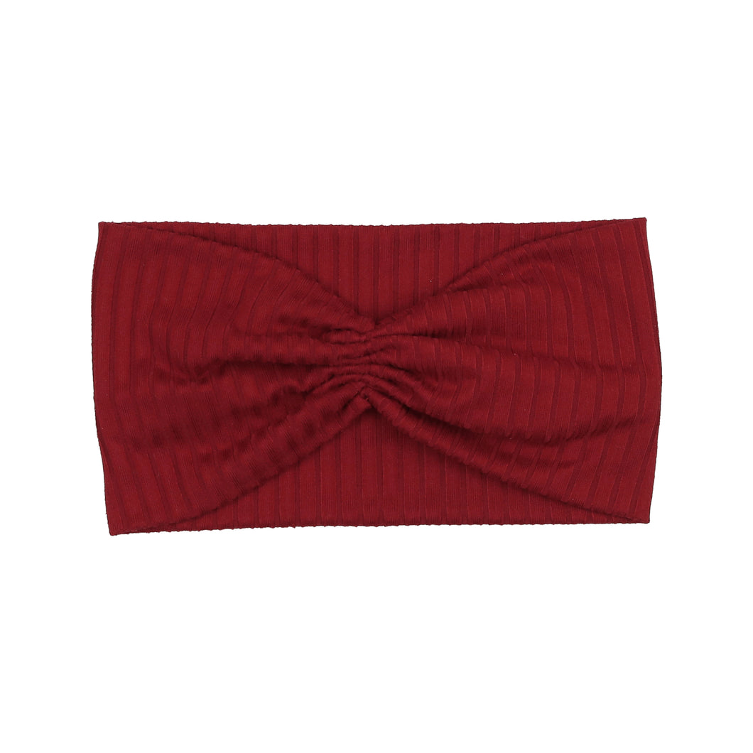 Deep Red Ribbed Shirred Turban