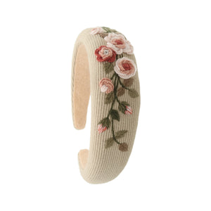 Ribbed Rose Embroidered Headband