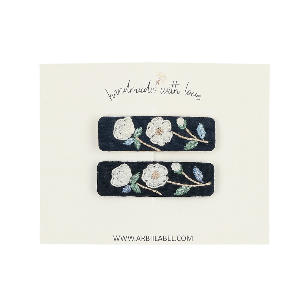 Navy Floral Embroidered Clips