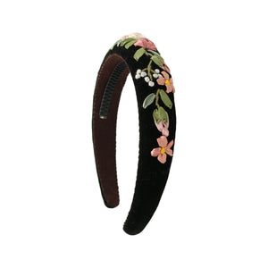 Ribbon Embroidery on Black Velvet Headband