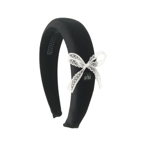 Black with Lace Detail Bow Headband